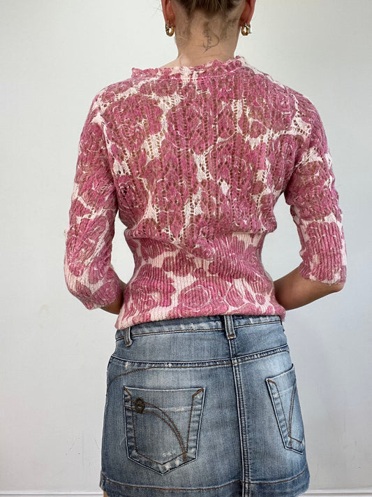 💻vintage edit twenty | taille: M · couleur: rose + blanc · article: pull · détails: fleuri