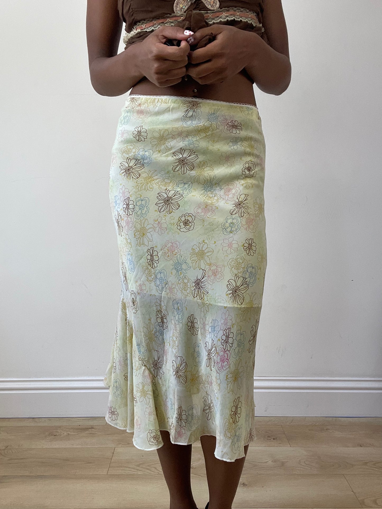 vintage edit twenty-seven | large yellow floral asymmetric midi skirt