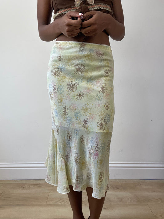 vintage edit twenty-seven | large yellow floral asymmetric midi skirt
