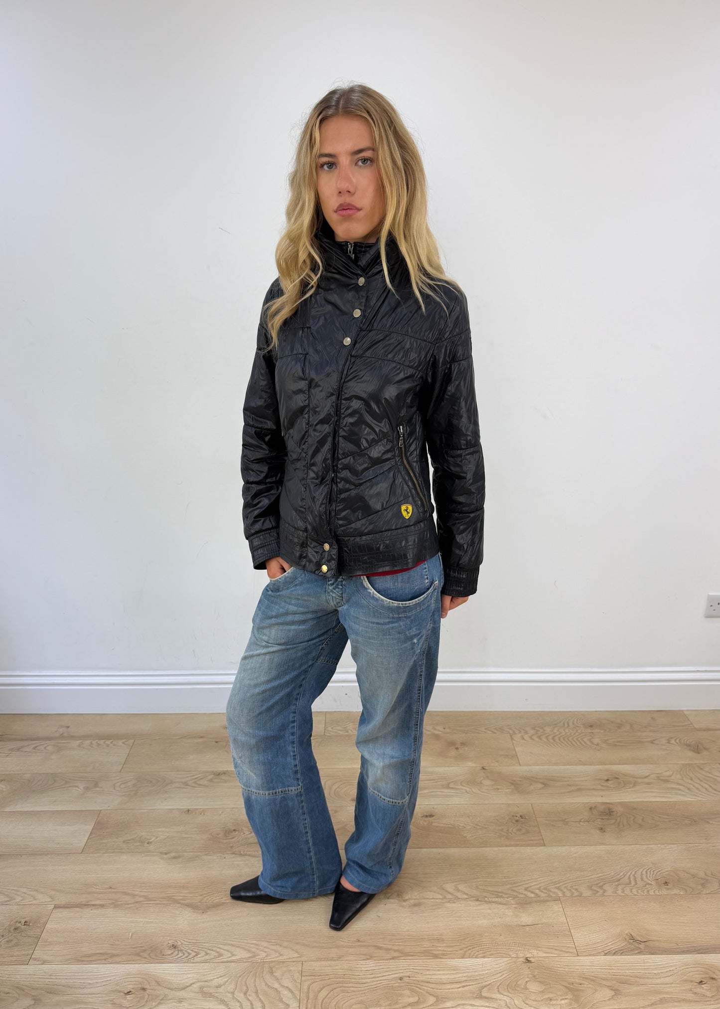 small black ferrari puffer coat