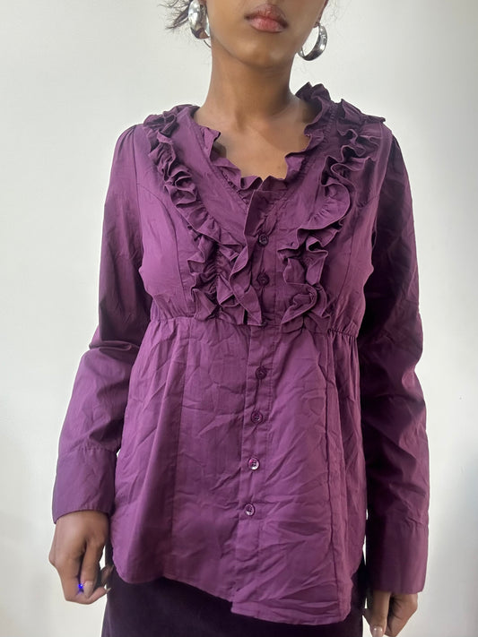 AUTUMN EDIT | medium purple long sleeve shirt with ruffle detail
