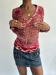 summermaxxing drop | medium pink sheer patterned long sleeve top
