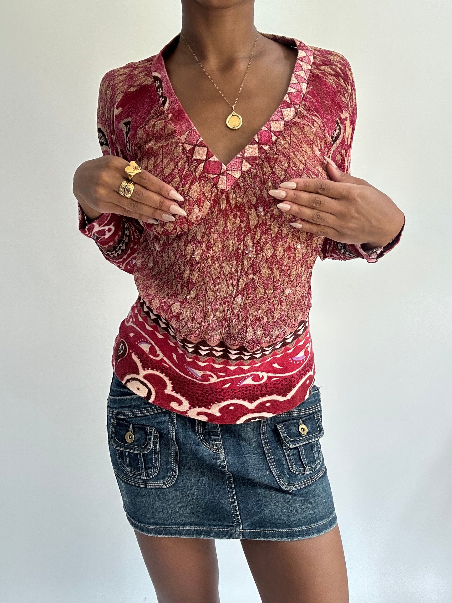 summermaxxing drop | medium pink sheer patterned long sleeve top