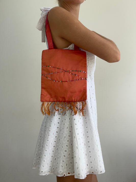 💻‼️ orange and pink iridescent sequin bag