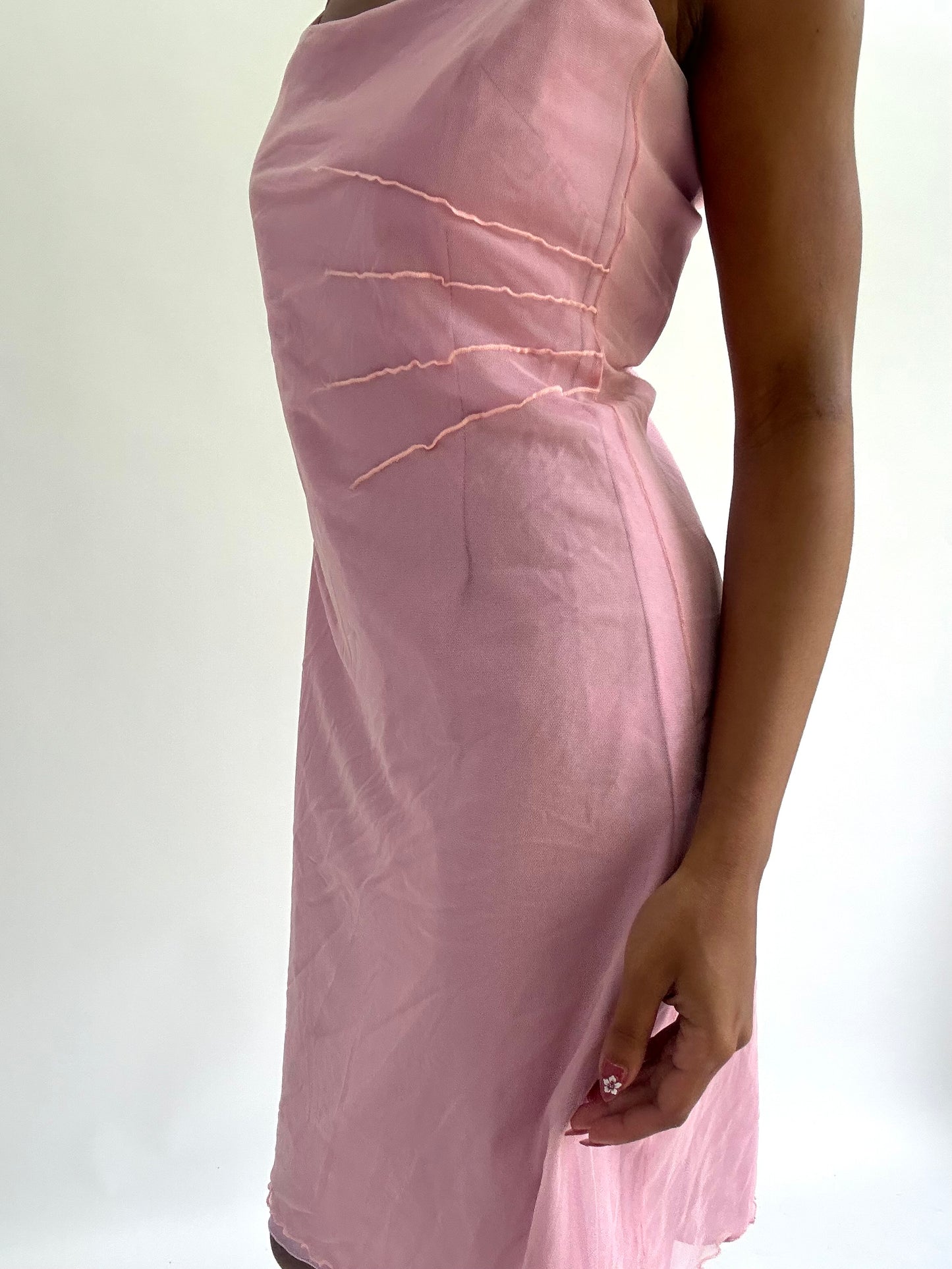 zara larsson drop | small/medium pink mesh overlay mini dress