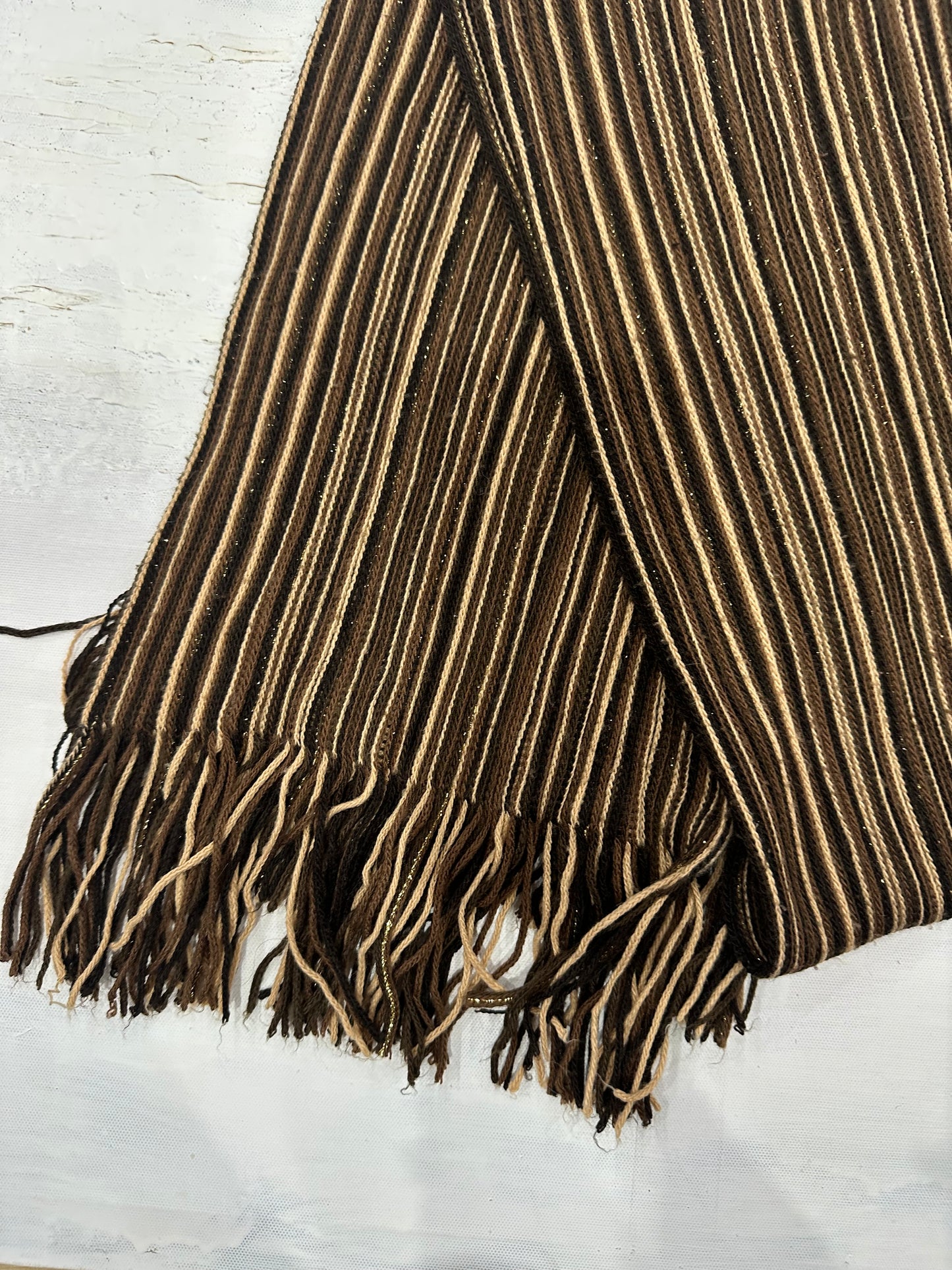 BEST PICKS | brown and cream striped knit tassel scarf