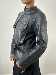 vintage edit: indie sleaze | medium black faux leather belted jacket