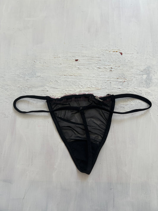 BRAT GIRL SUMMER DROP | small black and pink mesh thong