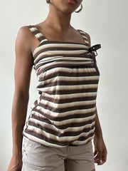 💻💚vintage edit twenty-nine | small brown and cream striped vest with ribbon detail