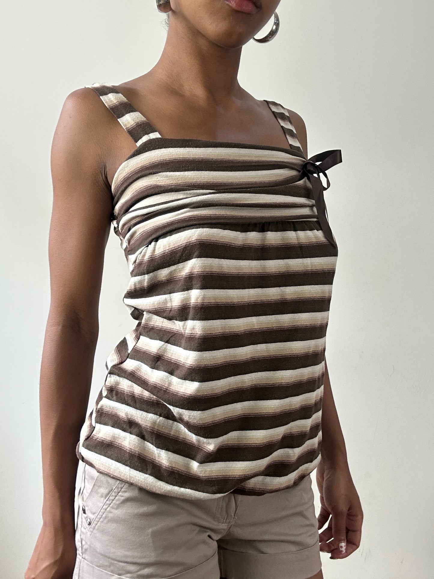 vintage edit twenty-nine | small brown and cream striped vest with ribbon detail