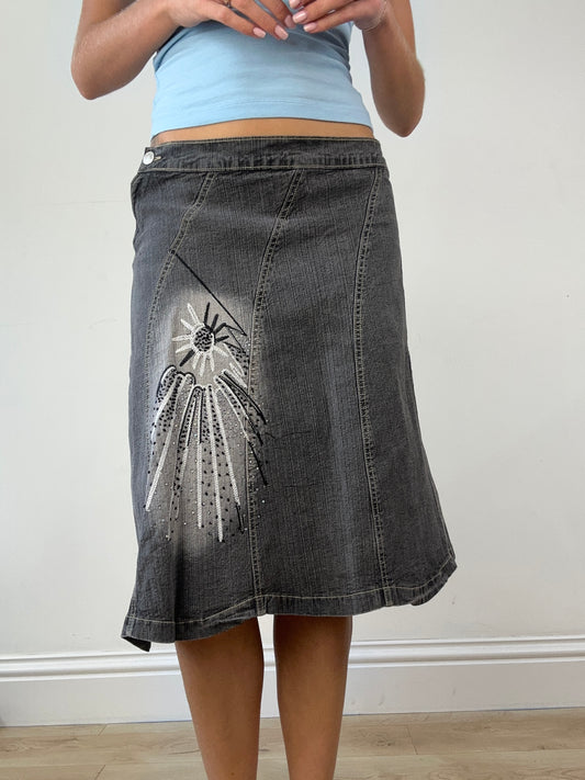 💻DENIM ON DENIM | medium light grey denim midi skirt