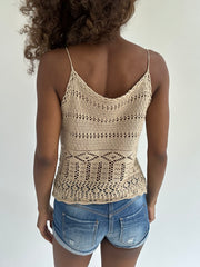 euro trash | small beige crochet cami top