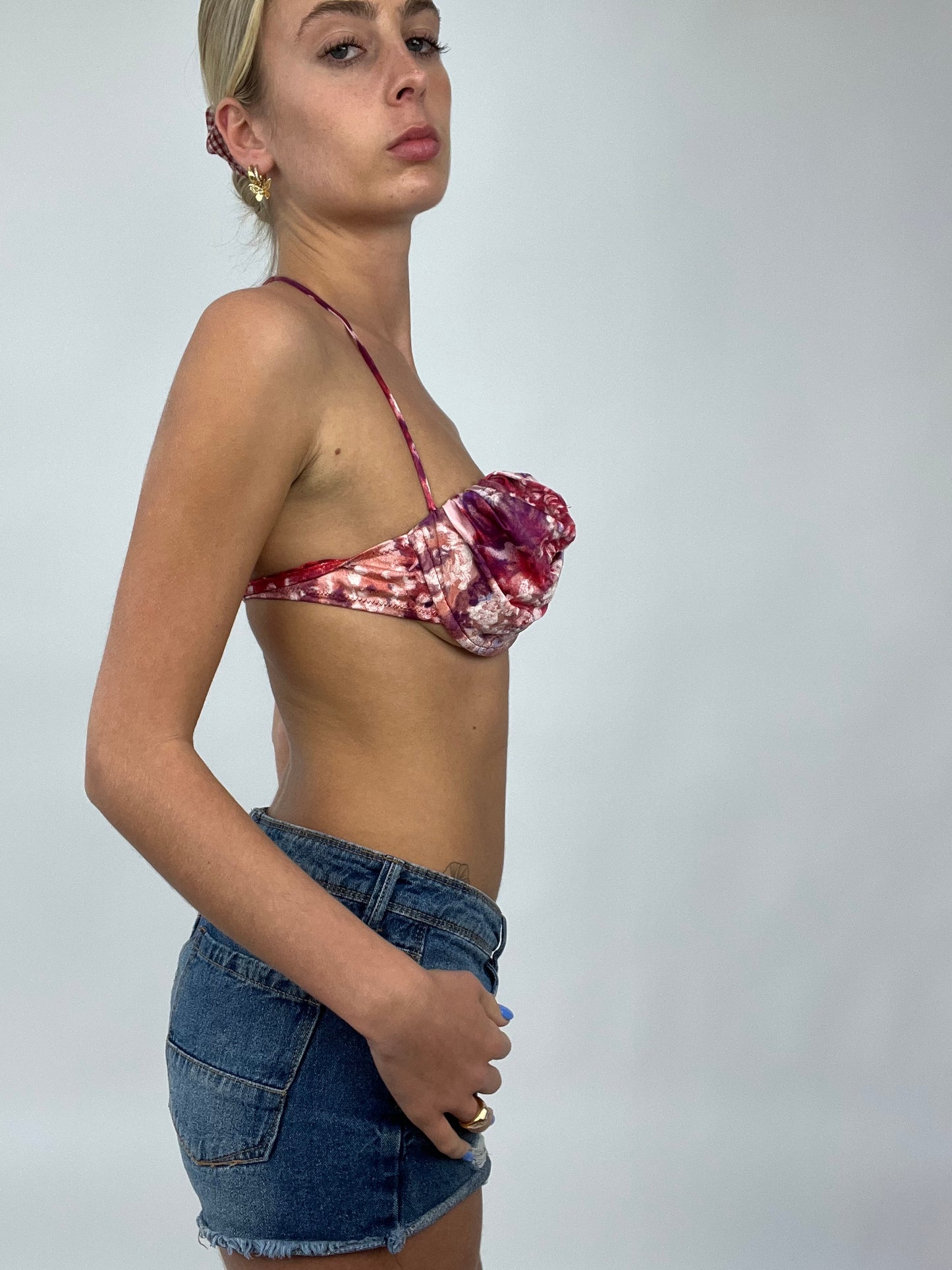 💻 COCONUT GIRL DROP | small pink and purple bikini with ruching detail