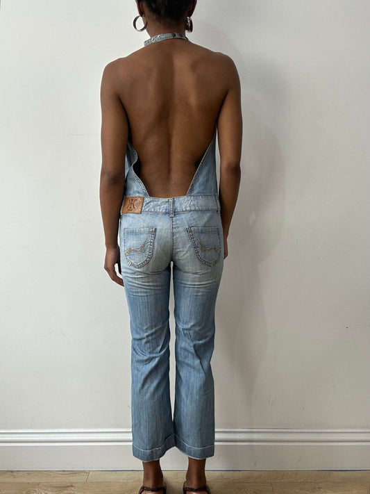 midsummer edit | small light blue denim halterneck jumpsuit