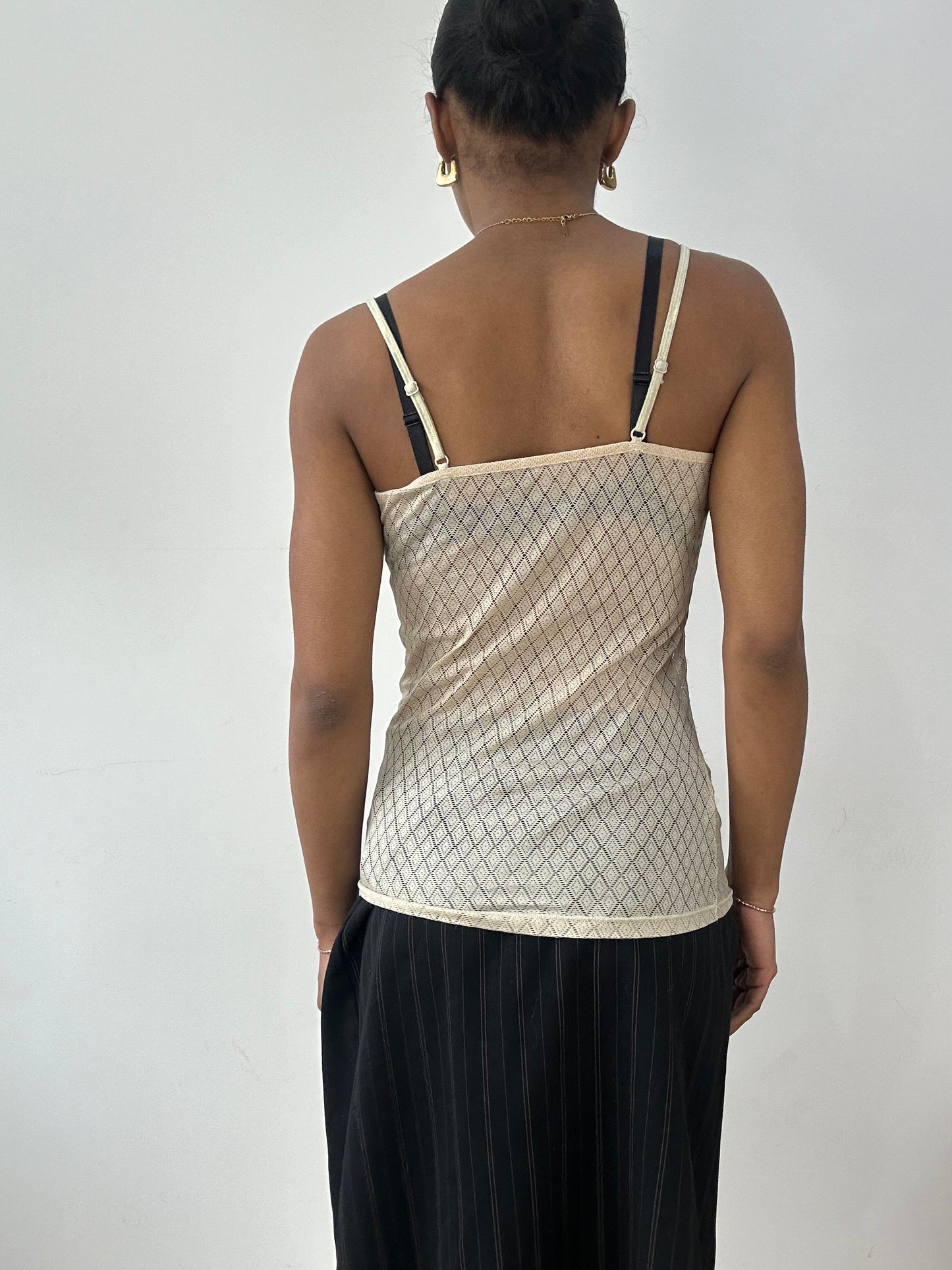 vintage edit fifteen | small beige sheer datch cami top with gold ribbons