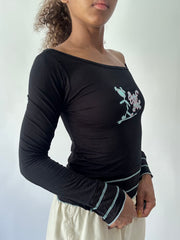 ‼️ | S码 黑色 off the shoulder surf girl 长袖 上衣