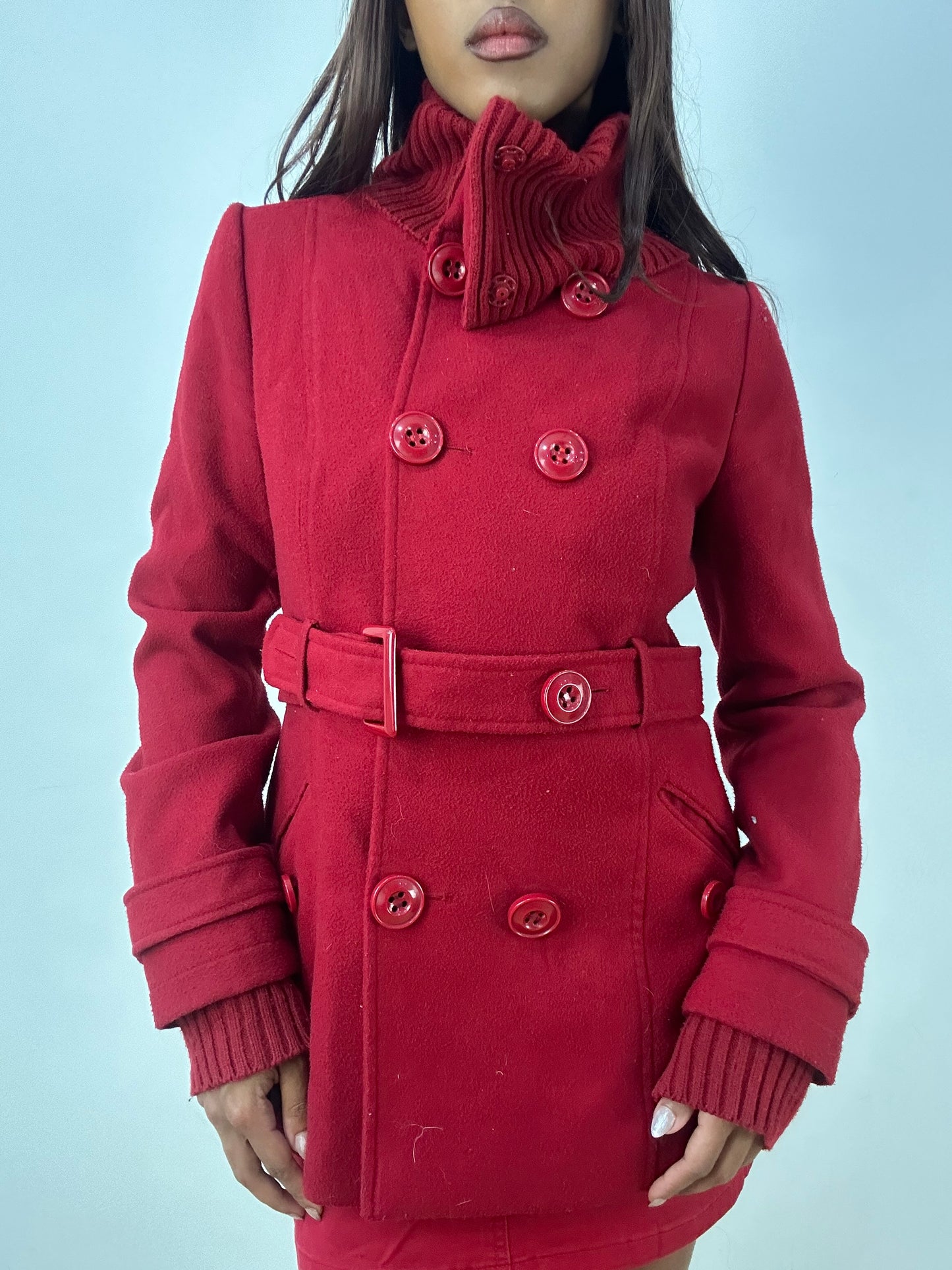 vintage edit thirty-three | small red peacoat jacket with knit trim
