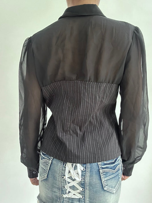 BEST PICKS | medium black sheer corset style long sleeve top