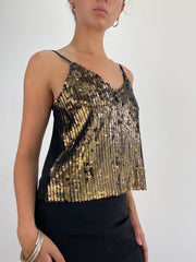 selección vintage | Camiseta de cami de lentejuelas de oro medio