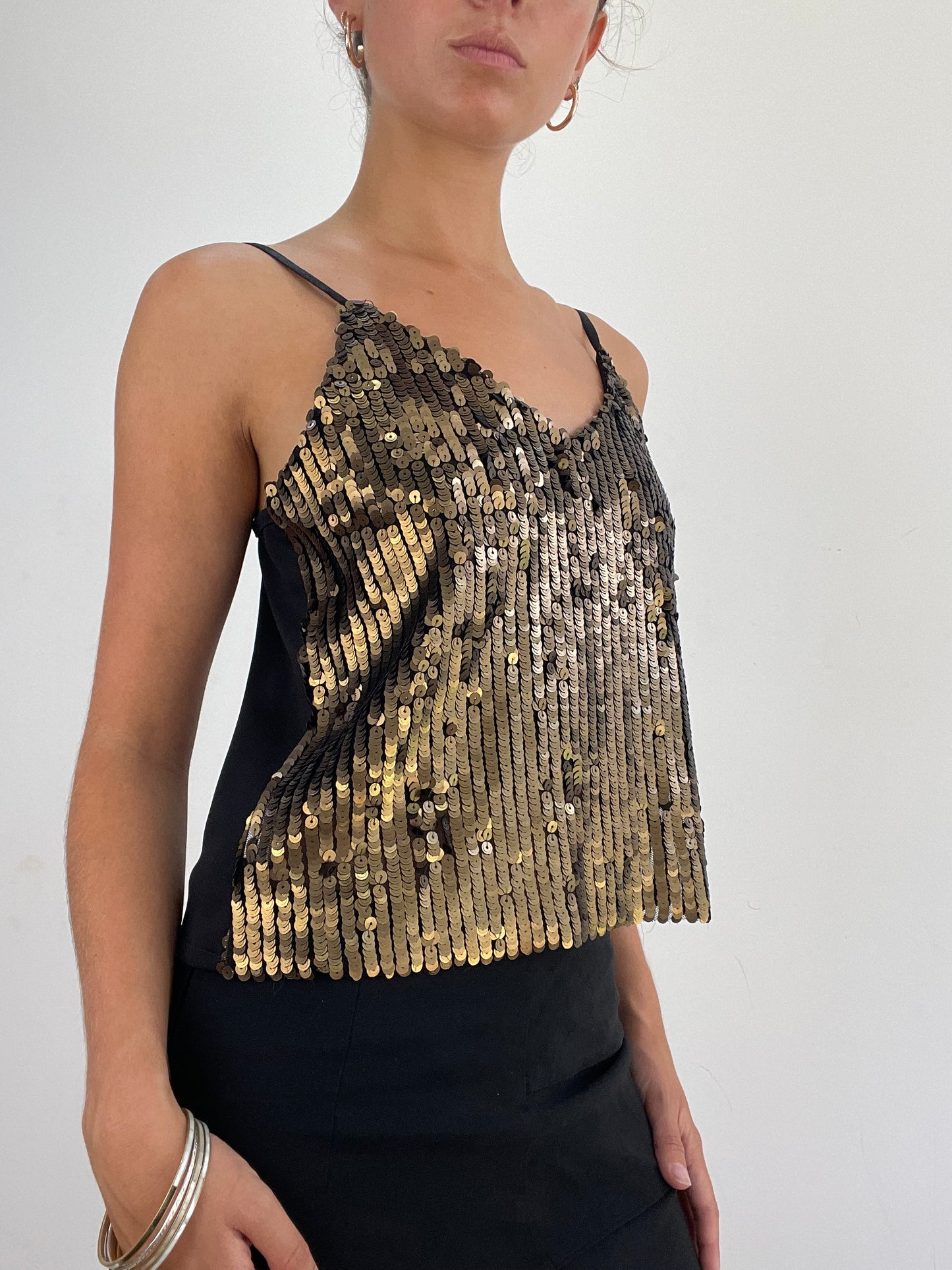 VINTAGE PICKS | medium gold sequin cami top