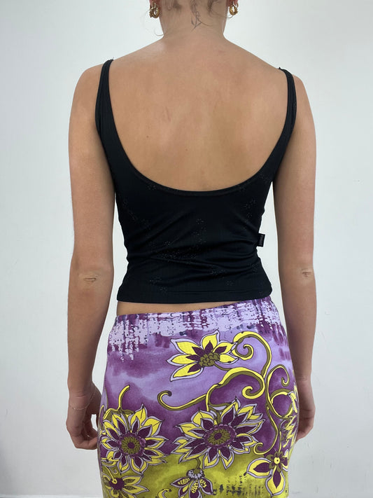 vintage edit nineteen | small black scoop back top with floral print