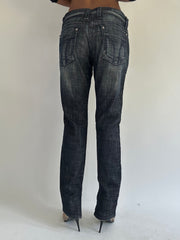 euro trash | medium dark wash miss sixty low ride jeans