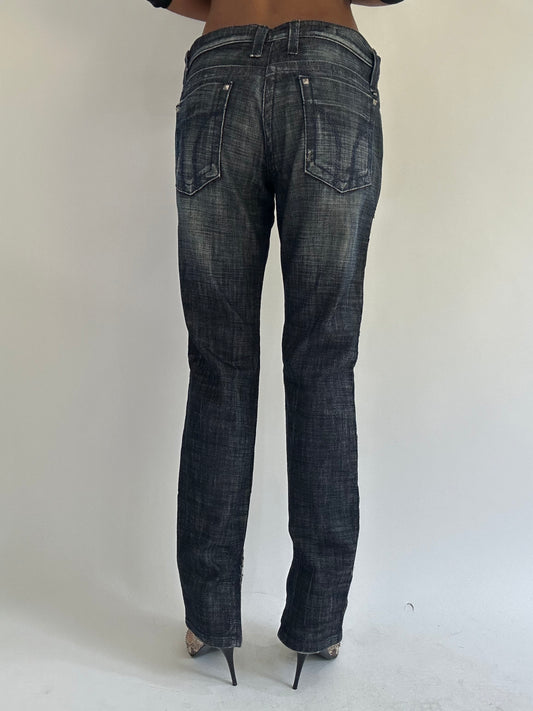 euro trash | medium dark wash miss sixty low ride jeans