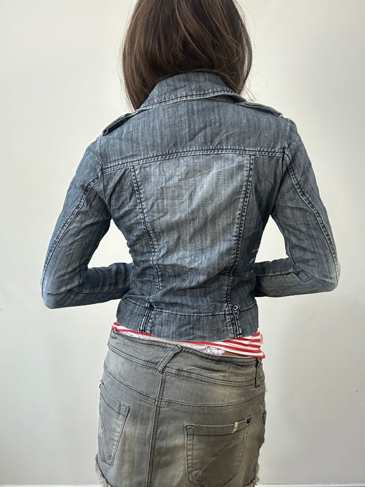 2016 edit | small blue denim asymmetric zip jacket