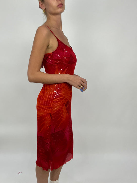 COCONUT GIRL DROP | small red/ pink orange maxi dress with sequin detail
