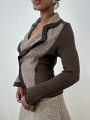 BEST PICKS | extra small brown fitted blazer top with asymmetric button closure