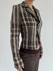 ‼️ | brown and khaki plaid button up top