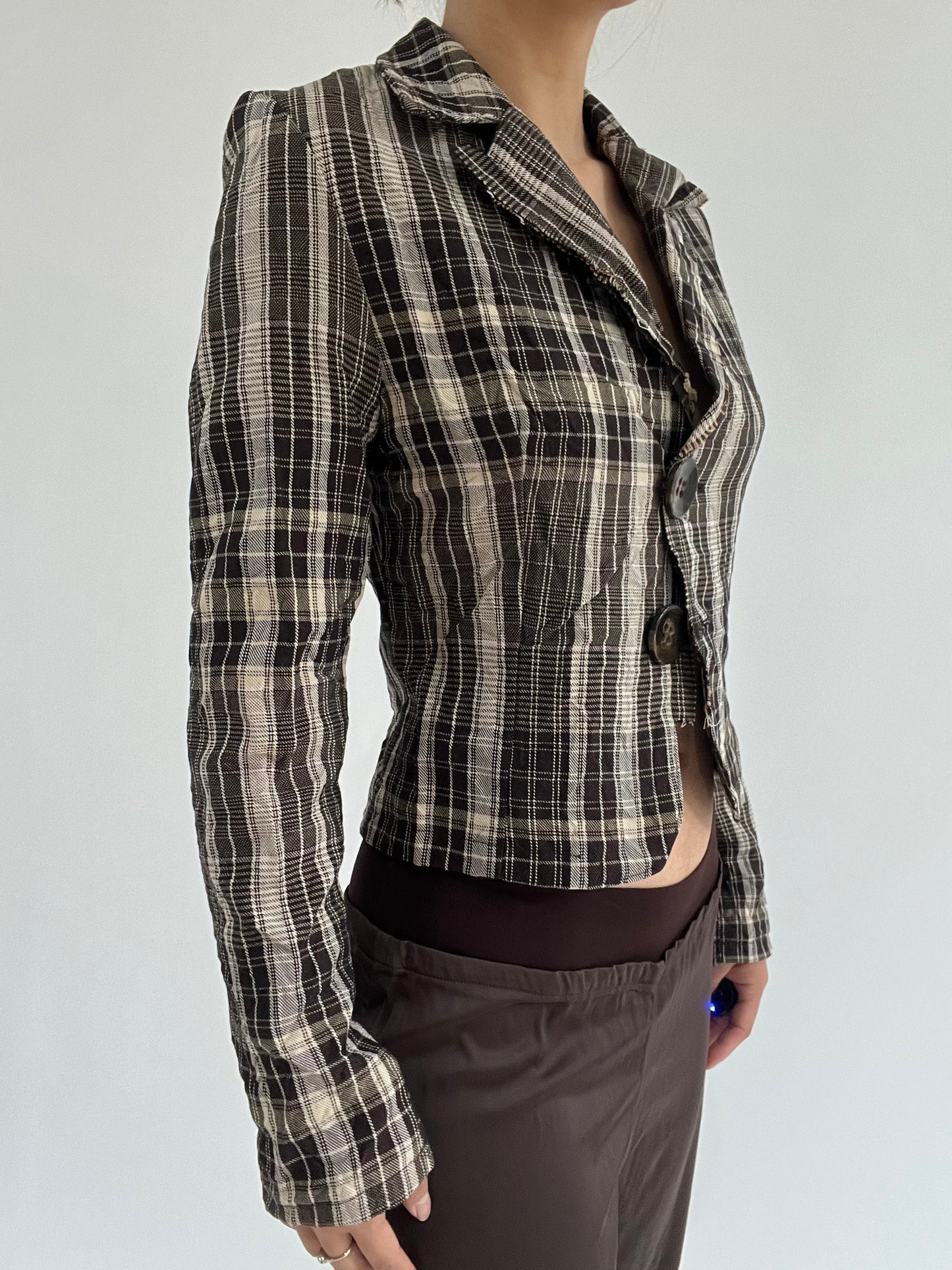 ‼️ | brown and khaki plaid button up top