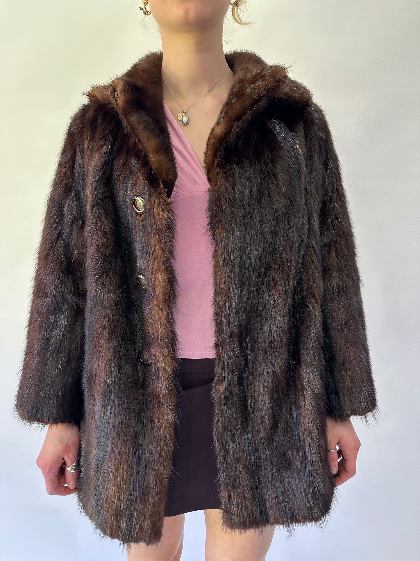 devil wears prada | medium brown button up fur coat