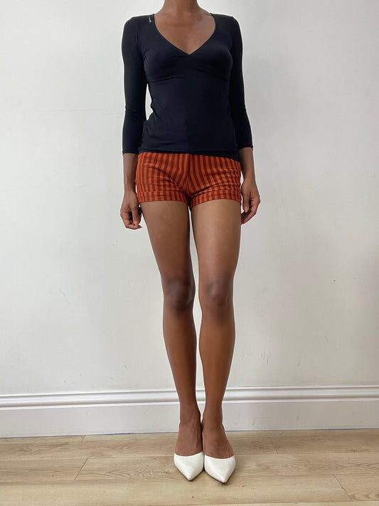vintage edit twenty-six | extra small orange and brown mini shorts with stripes