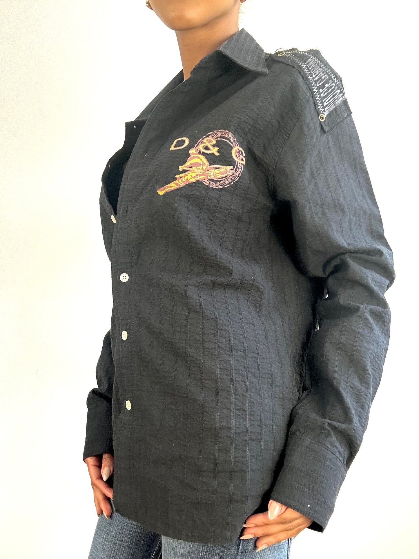vintage edit fifteen | large black d&g style logo long sleeve print shirt