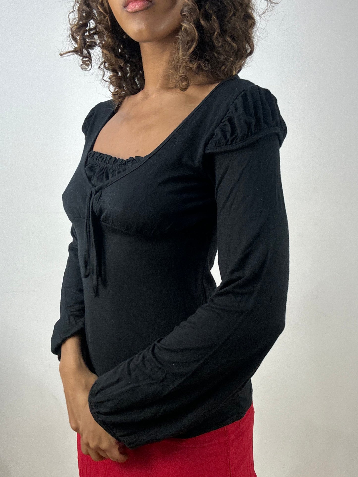 vintage edit thirty-four | small black long sleeve top with cap sleeve detail