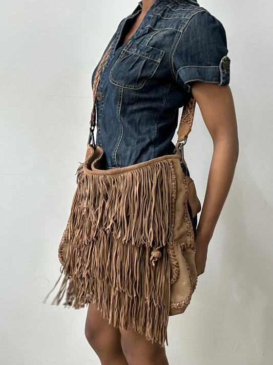 midsummer edit | large brown fringe crossbody bag