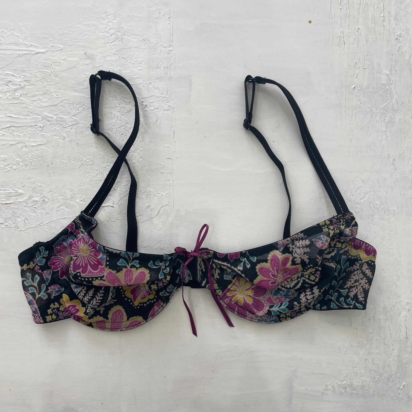 GRUNGE COQUETTE DROP | small black mesh floral bra
