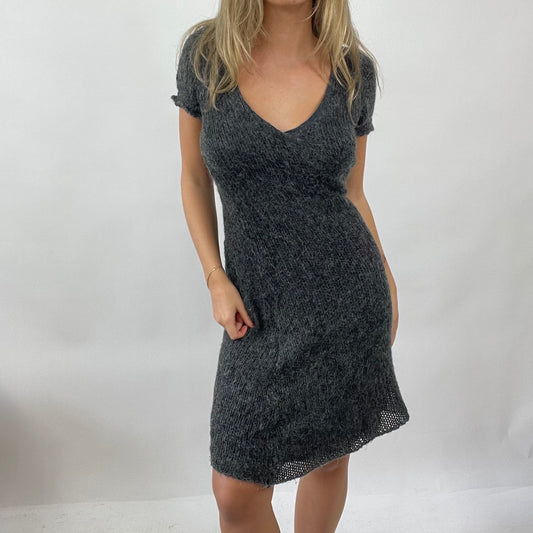 90s MINIMALISM DROP | small grey knit short sleeve dress