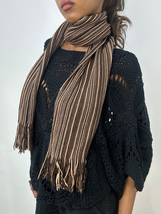 BEST PICKS | brown and cream striped knit tassel scarf