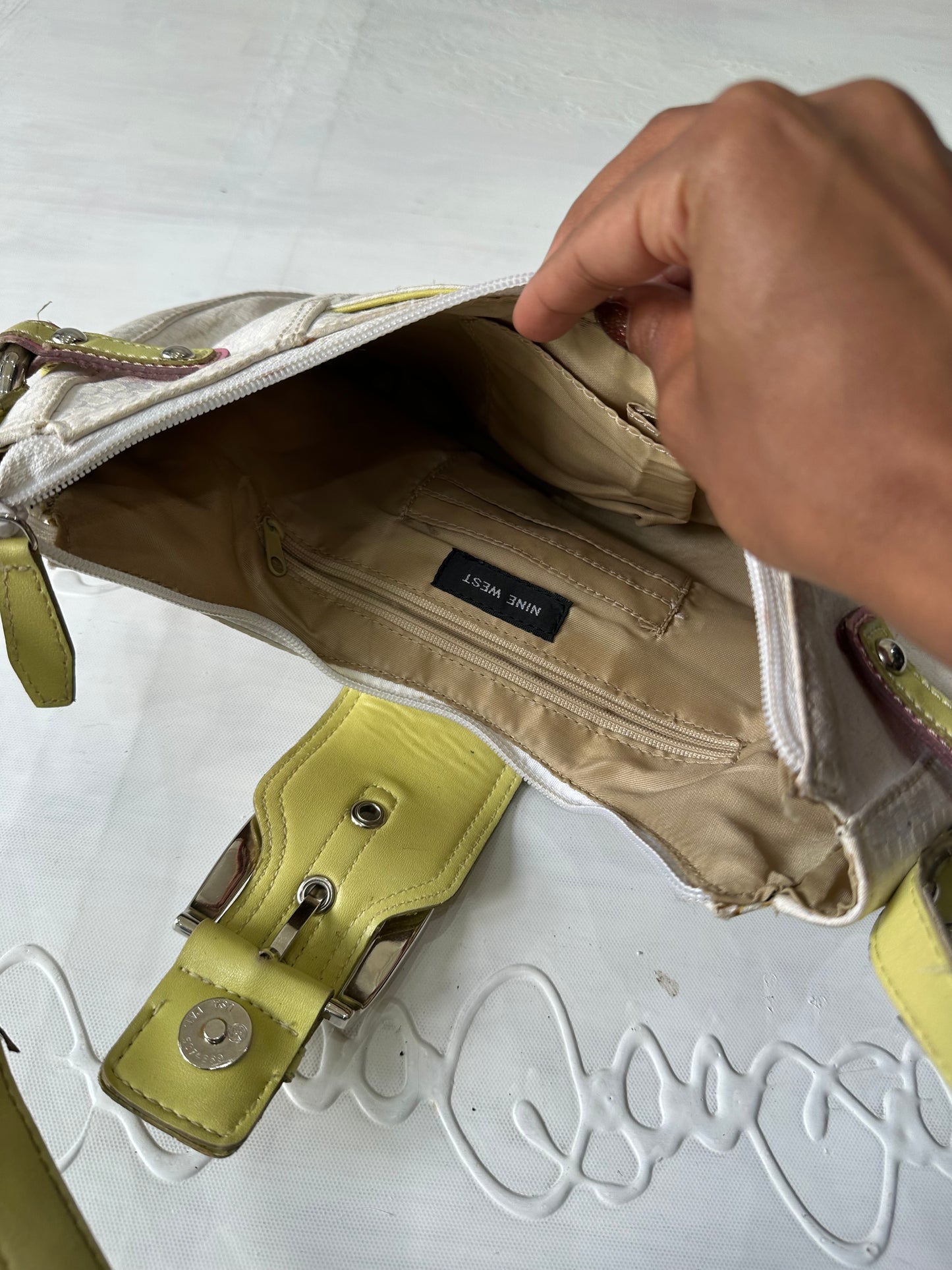 BEST PICKS | white nine west shoulder bag with buckle detail