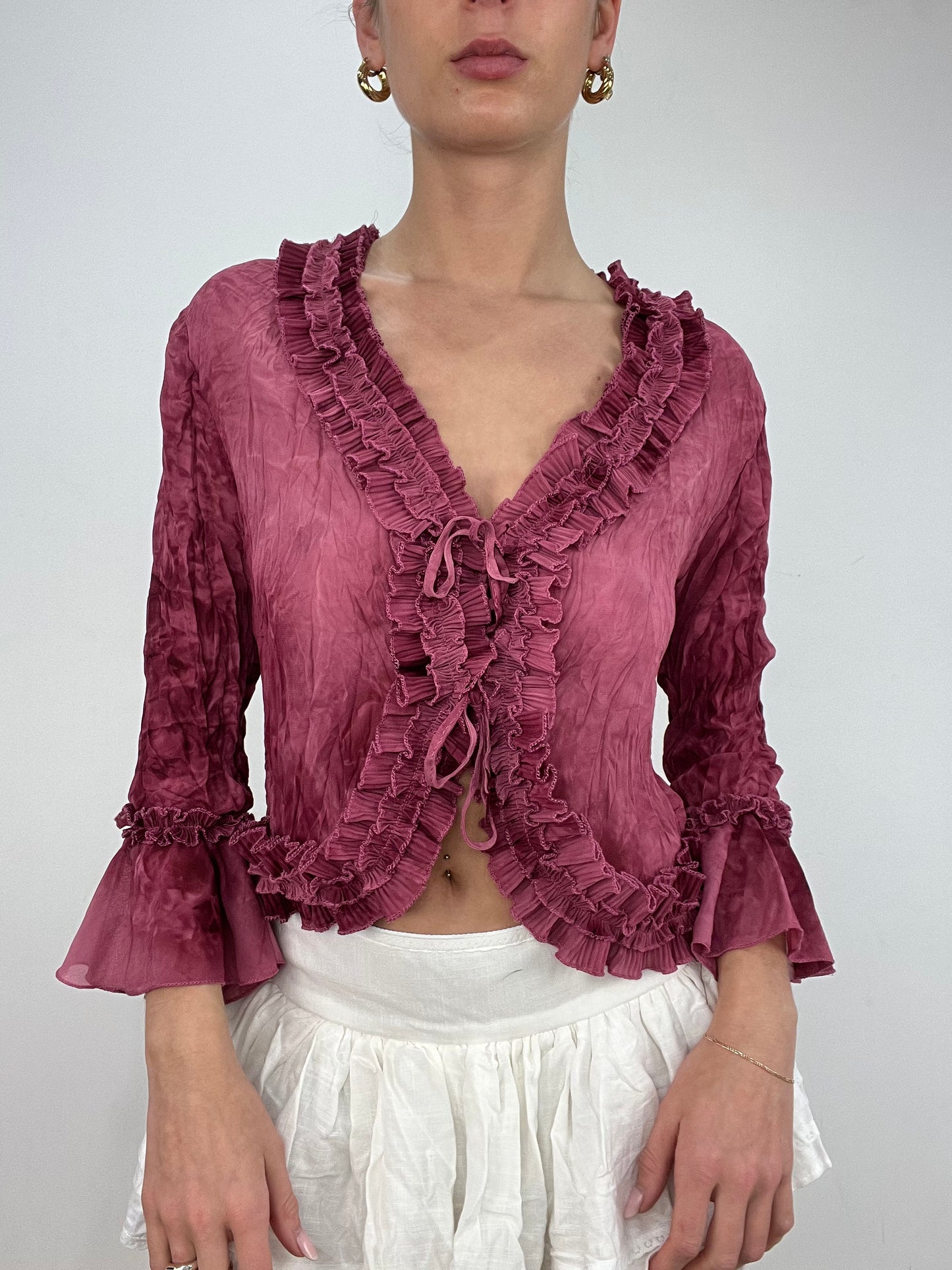 vintage edit ten | small purple ruffle tie up shirt