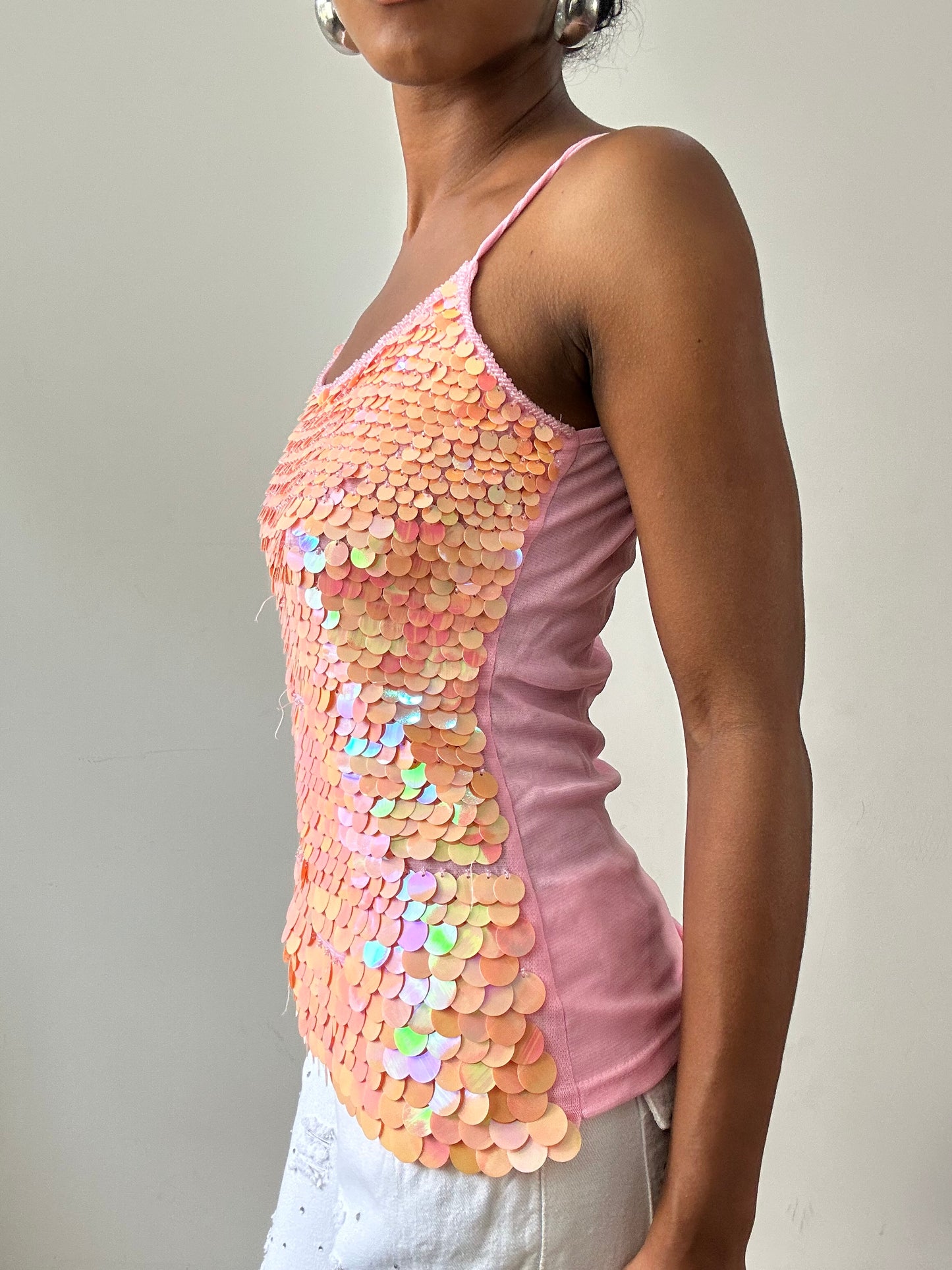 vintage edit twenty-nine | small pink cami top with iridescent sequin detail