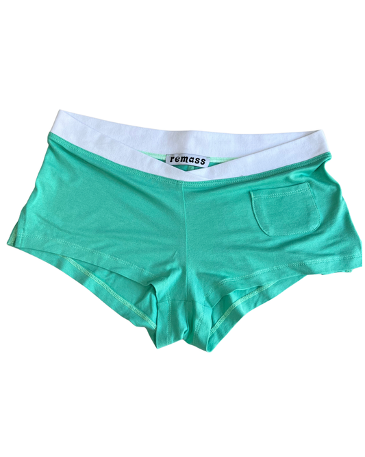 Lorelle Shorts in Aqua laid flat – back view