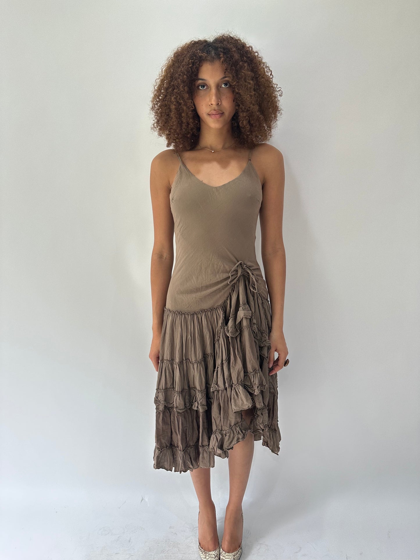 festival drop | small/medium brown asymmetric midi dress