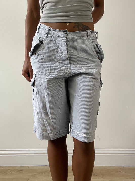 vintage edit twenty-nine | medium white and blue pinstripe shorts