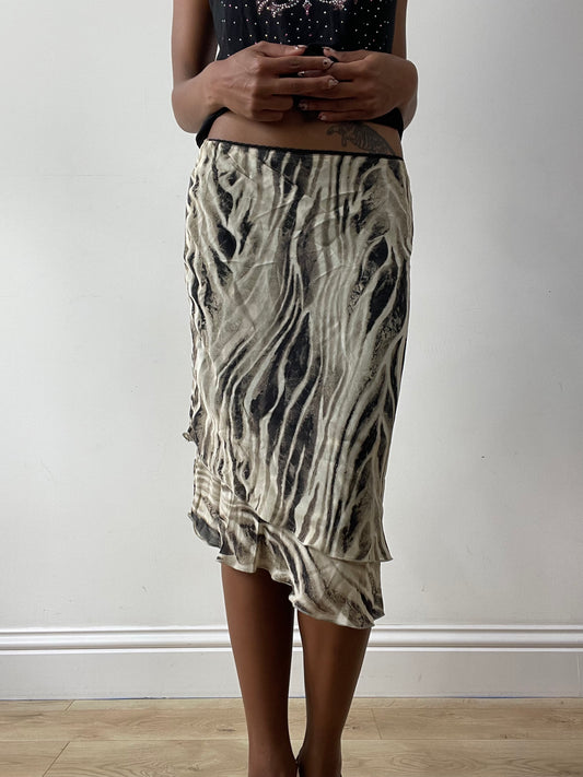 midsummer edit | small beige and black asymmetric midi skirt