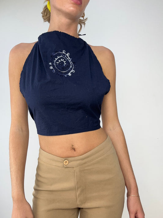 💚BUFFY THE VAMPIRE SLAYER | small navy halterneck linen top