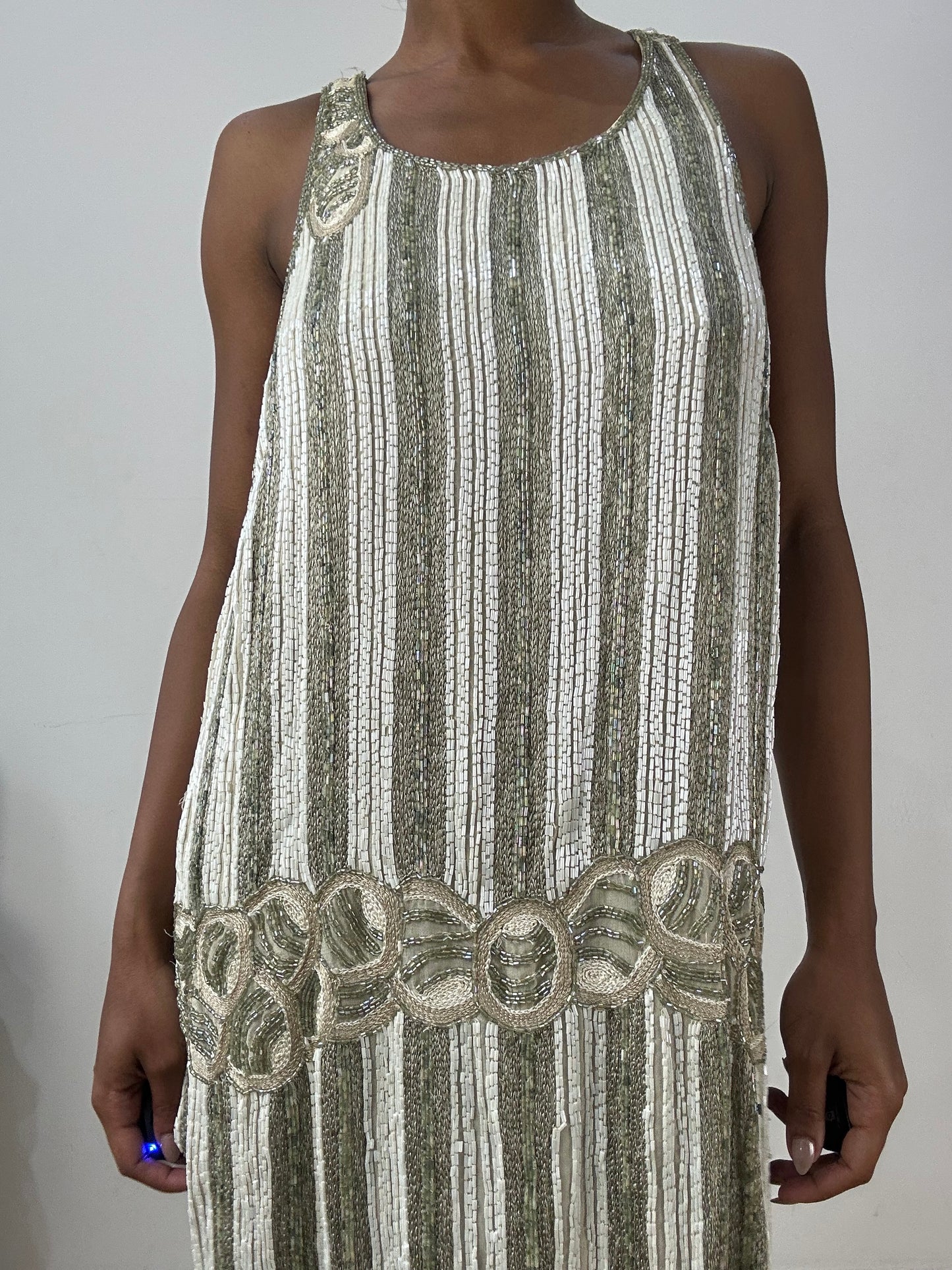vintage edit: halloween | small white and green beaded midi dress