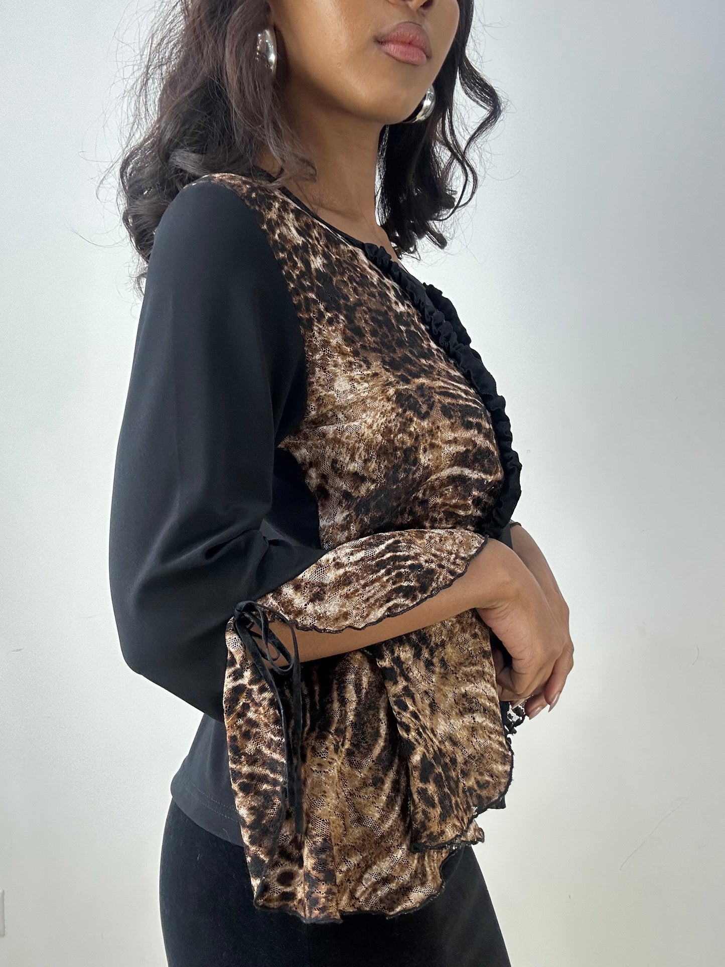 BEST PICKS | small black long sleeve top with leopard print panels